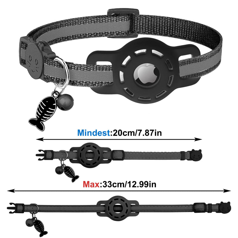 Diyife Airtag Cat Collar, [Pack of 2] Reflective GPS Lightweight Tracker Cat Collars with Airtag Case, Quick Release, Bell, 20-33 cm Adjustable for Cats Kittens, Black - BeesActive Australia