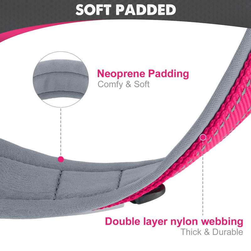Joytale Dog Collar for Medium Dogs, Neoprene Padded Medium Dog Collar, Reflective Wide Pet Collars with Durable Metal Belt Buckle, Adjustable Heavy Duty Nylon Dog Collar, Hotpink, M Medium (Pack of 1) - BeesActive Australia