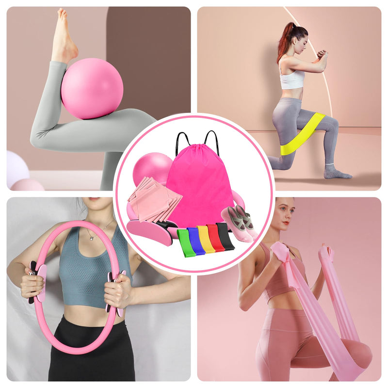 Pilates Essentials Kit for Women, Home Pilates Kit – 12" Pilates Ring, 9" Pilates Ball, Stretching Strap, 5 Resistance Bands, Yoga Socks, Pilates Kit for Home Workouts, Core Strength & Flexibility