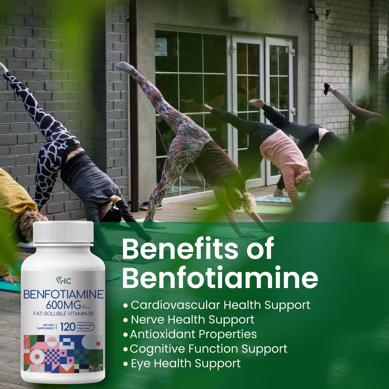 VHC Vitamin B1 Benfotiamine 600mg Supplement- 5X Time Fat-Soluble Thiamine Vitamin B1- Max Boost Bioavailable Thiamine B1 Levels Veggie Capsules,Non-GMO, Soy Free- Made in USA (120 Counts) 120 Counts