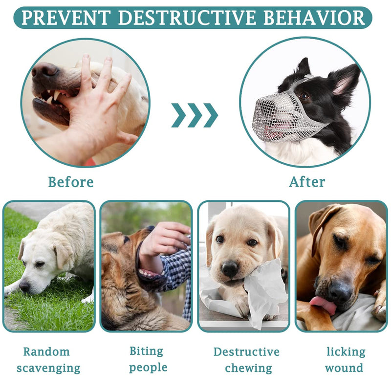 Dog Muzzle, Muzzle with Soft Mesh Cover for Small, Medium and Large Dogs, Poison Bait Protection, Muzzle with Adjustable Straps, Prevents Biting, Chewing and Licking Gray L: Snout(10¼"-12¼") - BeesActive Australia