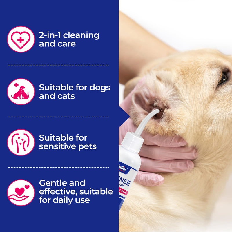 Wellix 120ml Ear Cleaner for Dog & Cat - Ear Infection Treatment without Irritation - Dog Ear Wash for Itch Relief & Soothing Inflammation - Ear Wax, Powder and Odor Removal Drops 120 ml