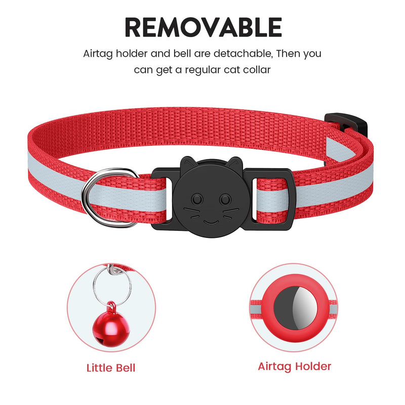 Airtag cat collar, reflective airtag cat collar with bell and airtag holder compatible with Apple Airtag, beautiful cat collar with breakable safety buckle for kittens puppies red 2 piece set - BeesActive Australia