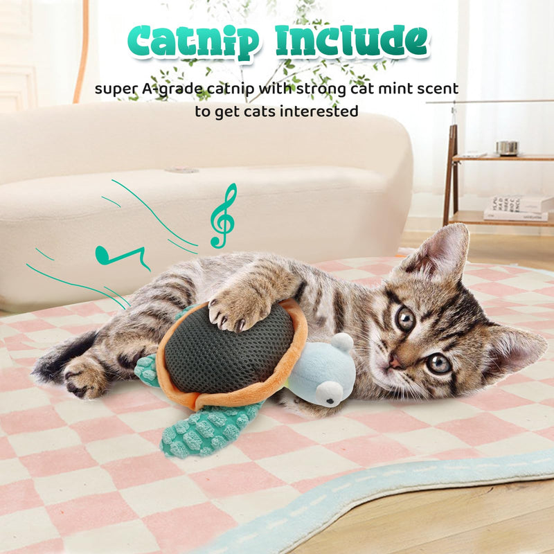 Cat Toys, Flapping Fins Cute Turtle, Vibrating Cat Kicking Toy, Fluffy Plush Animal Toy for Small Dogs, Kitten Catnip Toy, Interactive Cat Toys for Kitty Exercise, Rechargable - BeesActive Australia