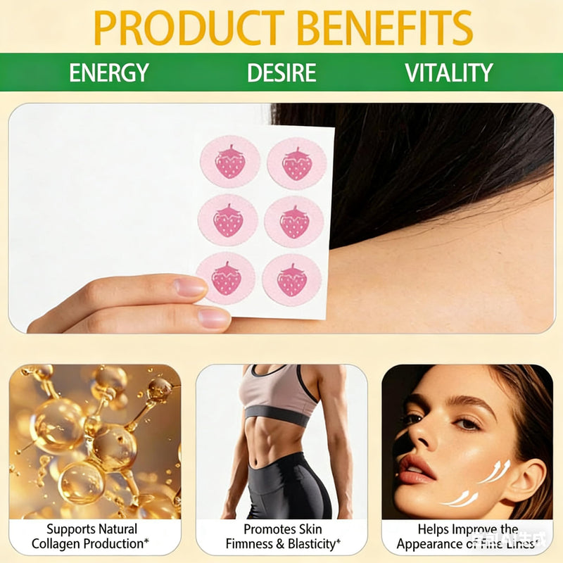 Collagen Patches for Women & Men with Vitamin C and Hyaluronic Acid -60 Patches, Premium 8-Hour Extended-Release Formula, Vegan