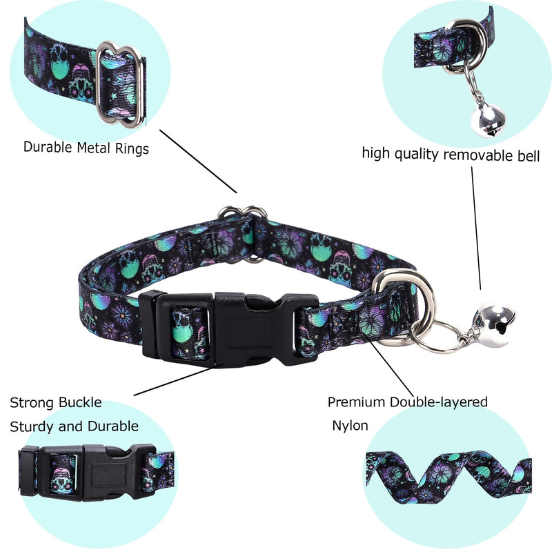 Skull Dog Collar with Bell, Pretty Cool Boy Cat Collar Tiny Puppy Collars with Bells for XXS Xs Small Pet Male Dogs Kitten Little Animal, Black XSmall 16LD XS Neck 7-10" - BeesActive Australia