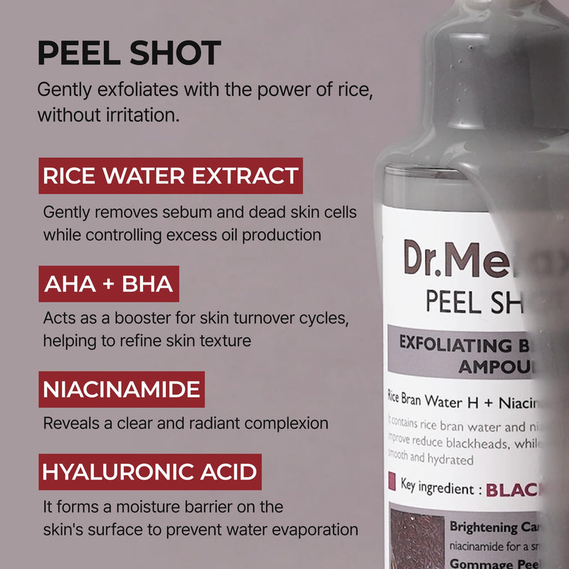 Peel Shot Glow Rice Peeling Ampoule, Soft Exfoliating Face and Body Scrub Dead Skin Cells Remover for All Skin Types korean skin care 80ml (BLACK RICE)