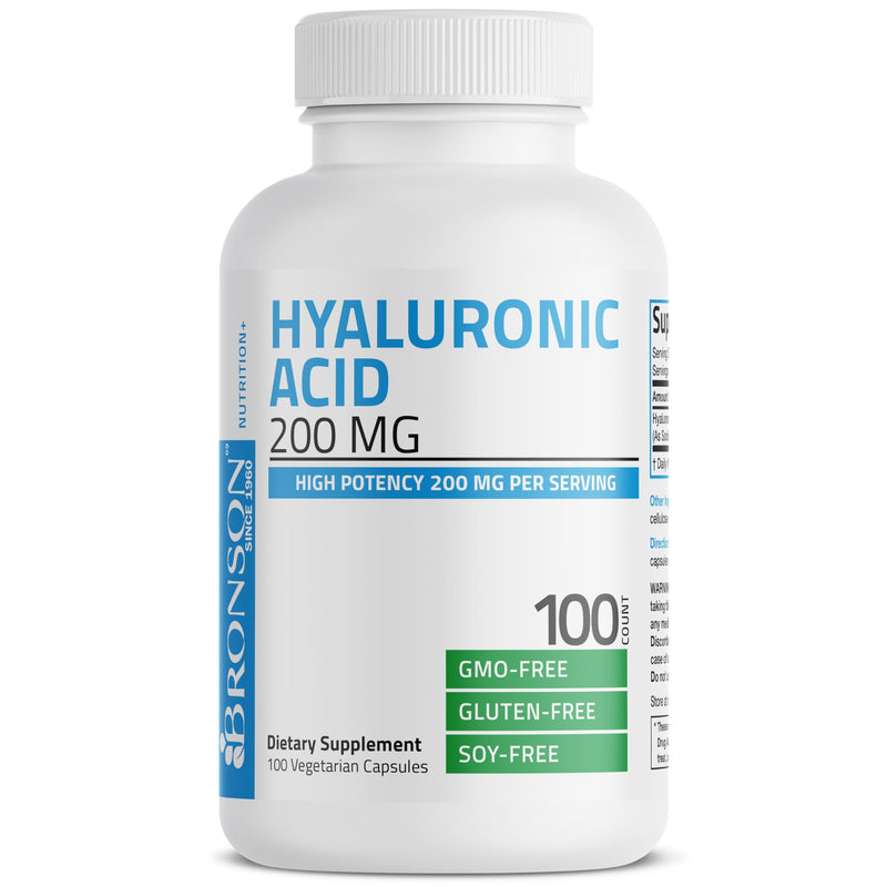 Bronson Hyaluronic Acid 200 mg as Sodium Hyaluronate, 100 Capsules | Joint Health & Skin Hydration Support, High Potency Formula, Vegetarian, Non-GMO, Gluten-Free & Soy-Free 100 Count (Pack of 1)