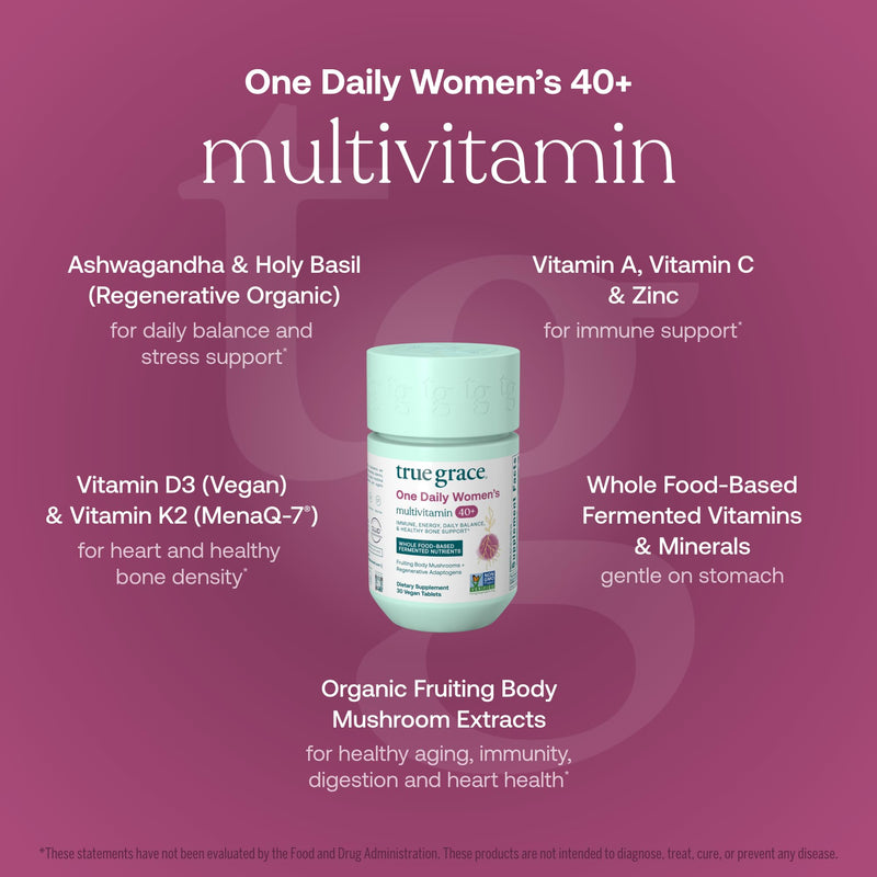 True Grace One Daily Women’s Multivitamin 40+ (30 Vegan Tablets) & Omega-3 Fish Oil (60 Softgels) - Gluten Free, Soy Free, Organic - 30-Day Supply of Each