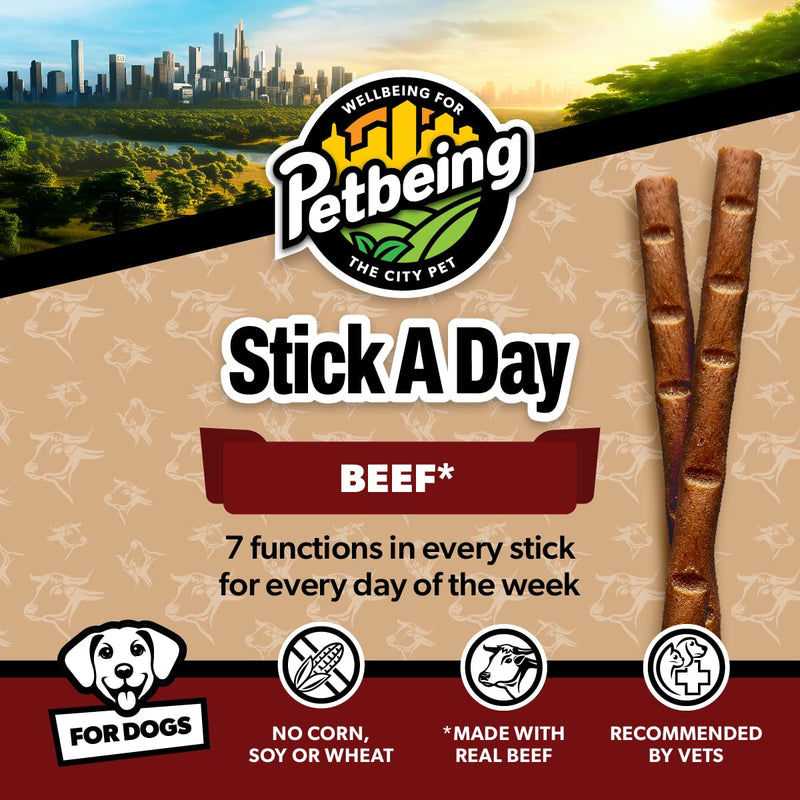 Stick a Day | Specially Formulated 7-in-1 Functions Daily Real Meat Supplement for Dogs | Dog Chew Stick & Pet Vitamins Supplements Combination (7-Pack x 4, Beef) 1 Count (Pack of 28) - PawsPlanet Australia