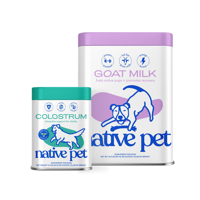 Native Pet Immune Boost Bundle: Colostrum for Dogs (120 Scoops) & Goat Milk Powder for Dogs (120 Scoops) - Bovine Colostrum Powder & Organic Goat Milk Food Topper for Over All Health & Vitality