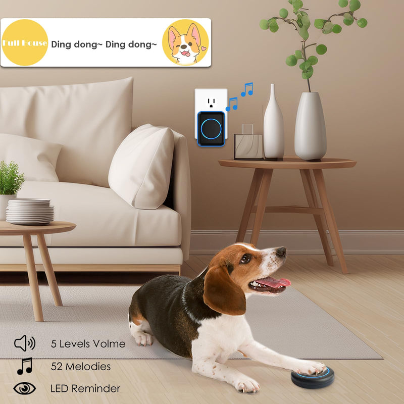 Full House Dog Bell for Potty Training, Wireless Pet Doggie Door Bell Training to Go Outside, Waterproof Touch Button, Over 1000 feet Range 1 Button + 1 Receiver Black - BeesActive Australia