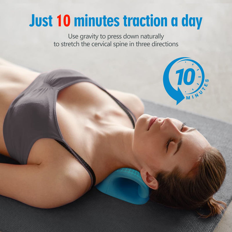Neck Stretcher for Pain Relief, Neck and Shoulder Relaxer Cervical Traction Device Pillow for Muscle Relax and TMJ Pain Relief (Blue) Blue - BeesActive Australia