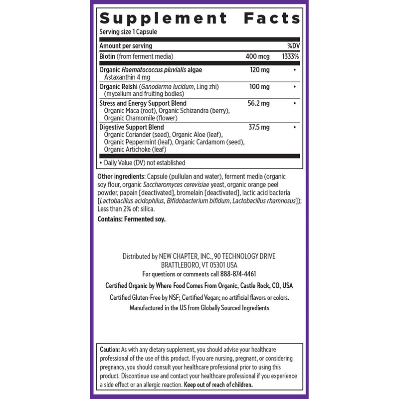 New Chapter Vegan Fermented Biotin Supplement, 60 Count | Hair, Skin, and Nails Vitamins with Fermented Biotin and Astaxanthin for Beauty Support, Vegan Formula