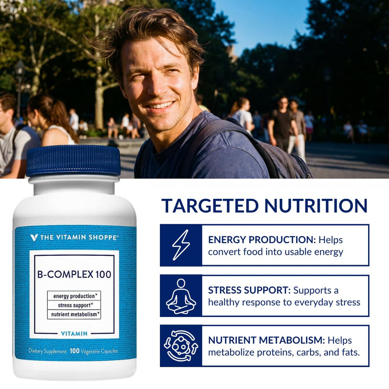 The Vitamin Shoppe B-Complex 100 - Complete B Vitamin Formula | Energy Metabolism & Nervous System | 300 Veggie Caps | High Potency 1 Count (Pack of 1)