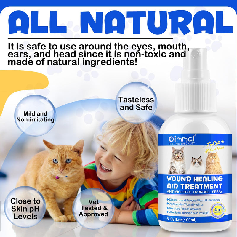 Cat Wound Care Spray - Wound Healing Aid Treatment for Cats Helps with Skin Repair for Wounds, Cats Irritated Skin & Itchy Skin Relief | Cats Supplement | Gentle Wound Care Spray - 3.38 Fl.oz / 100ml 3.38 fl oz - PawsPlanet Australia