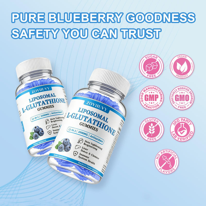 2Pack Liposomal Glutathione Gummies 2000mg,Skin Health,Liver Detox & Immune | High Absorption Glutathione Supplement with NAC, Vitamin C, Milk Thistle, Antioxidant, Vegan, Sugar Free, Blueberry Flavor 60 Count (Pack of 2)