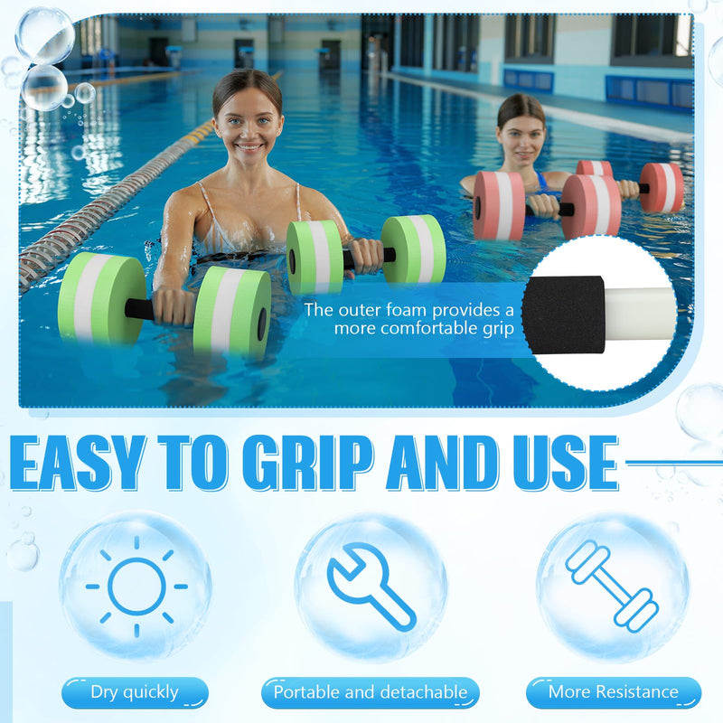 4 Pcs Water Weights Aquatic Exercise Dumbbells for Pool Water Dumbbell Set EVA Foam Pool Weights Dumbbells Resistance Water Aerobics Weight Fitness Barbells Equipment Pink, Green
