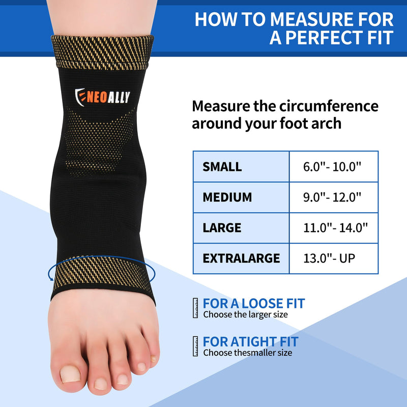 NeoAlly Copper Ankle Support Brace Compression Sleeve with Silicone Gel Reduce Foot Swelling Pain Relief from Plantar Fasciitis and Achilles Tendon (Small - 1 Pair) Small - BeesActive Australia