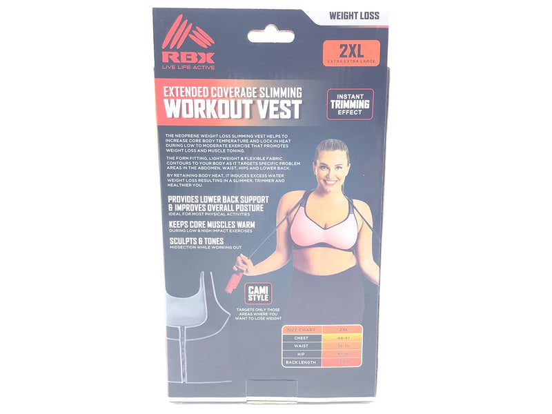 RBX Extended Coverage Slimming Workout Vest Cami Style X-Heat Size 2XL Black Low Cut Design - BeesActive Australia
