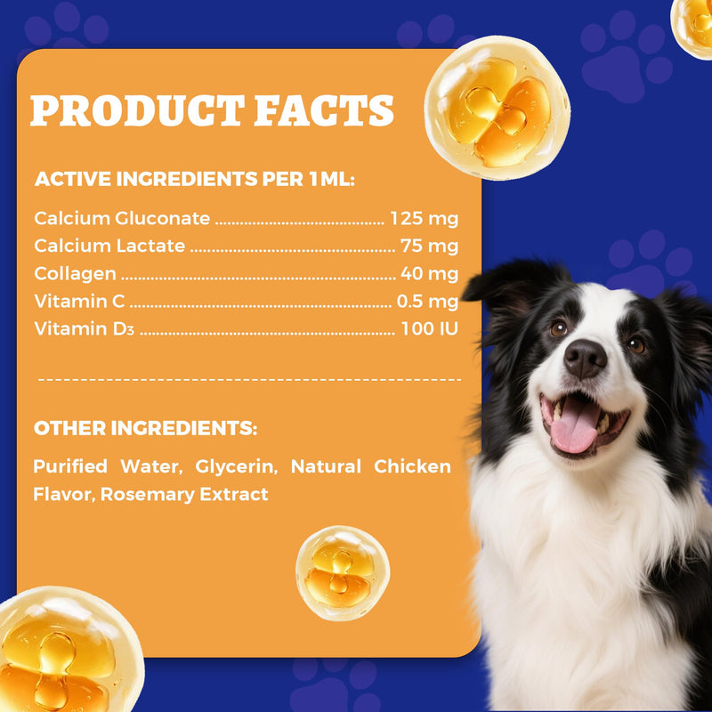 Wellix 4.06 fl oz Liquid Calcium Supplement for Dogs and Cats | Cat & Dog Calcium Supplement with Collagen & Vitamins for Whelping Dogs to Support Strong Bones, Muscles & Calcium Absorption