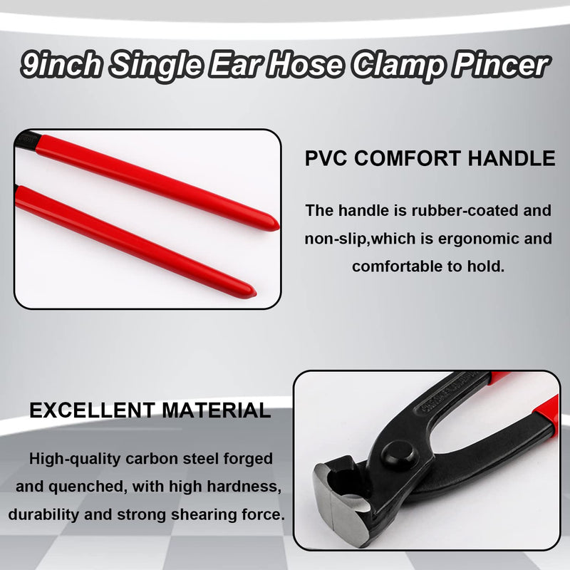 9inch Single Ear Clamp Pincer Carbon Steel Ear Clamp Pliers Tool Install Remove Clamp Crimp Pliers Nail Puller Tool for repairing pipes, fuel lines - BeesActive Australia