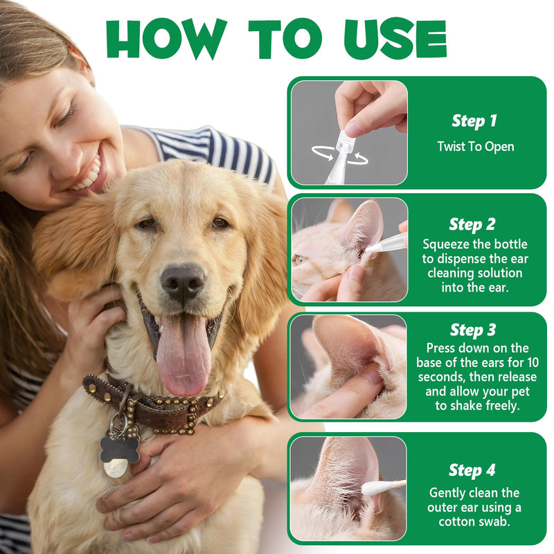 Ear Cleaner for Dogs & Cats – Gentle Plant-Based Formula with Soothing Relief, 10 Single-Use Tubes (1.5 mL Each) | Daily Ear Cleaning Solution for Pets