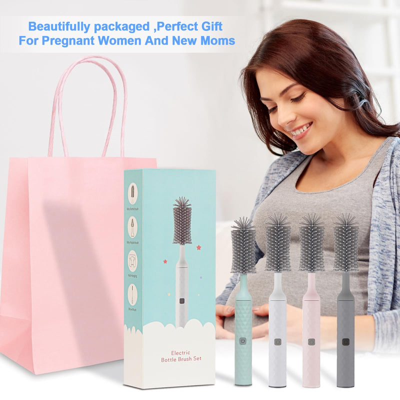 Electric Bottle Brush, 4 Piece Bottle Brush Set with Baby Bottle Brush Cleaner, Nipple Brush, Pacifier Cleaner, Straw Cleaner Brush, Gifts for Newborns and Mothers, White - BeesActive Australia