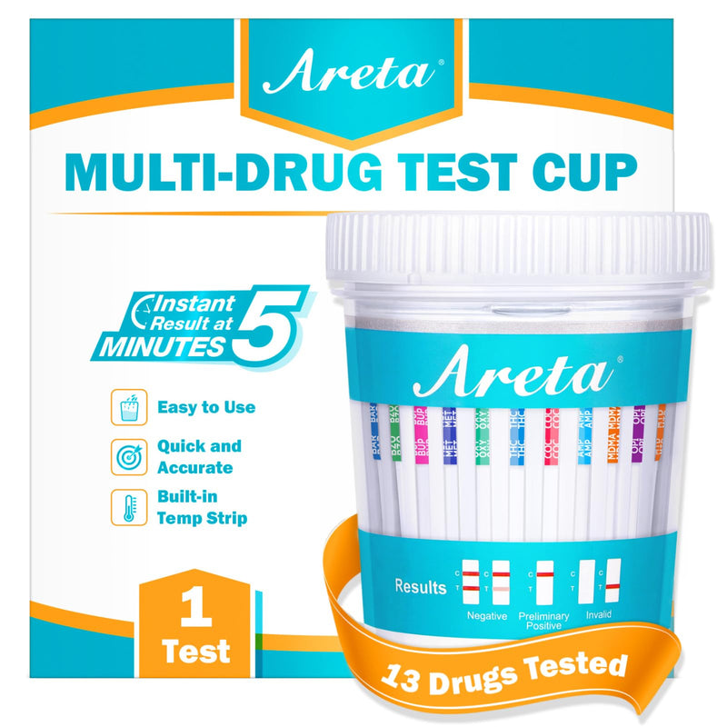 Areta Multi-Drug Test Cup: 13 Panel Urine Drug Test Kit for THC, AMP, BAR, BUP, BZO, COC, MDMA, MET, MTD, OPI, OXY, PCP, TCA, Instant Home Drug Screen Test-#ACDOA2-1134 (1 Pack) 1 Count - BeesActive Australia