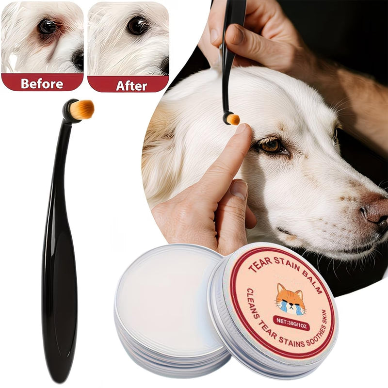 Dog Tear Stain Remover Balm & Eye Drops Kit,Gentle Tear Stain Cleaner for Dogs Eyes,Safe Eye Care for White Dogs with Brush, Easy to Use & Portable,Dog Eye Cleaner,Dog Tear Stain Removal