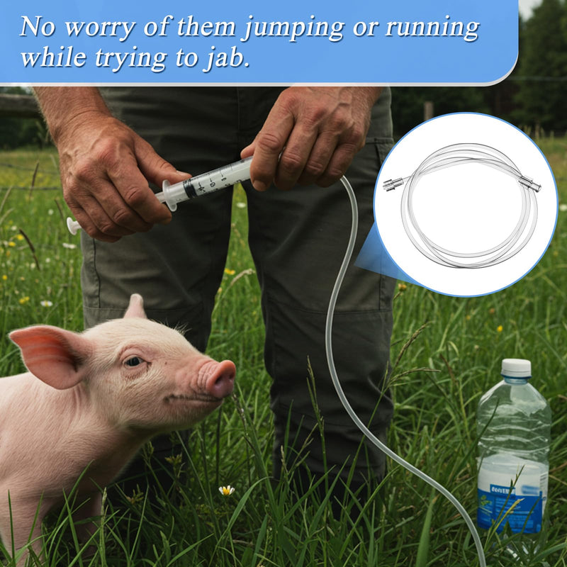 Threlaco Vaccinator Flexible Tubing Vaccination Device for Pig Sheep, 39.3" Injection Needle Syringe Liquid Refilling, Drawing Oil Fluid, Feeding Cattle Pig Sheep Livestock Vaccination, Tubing Only