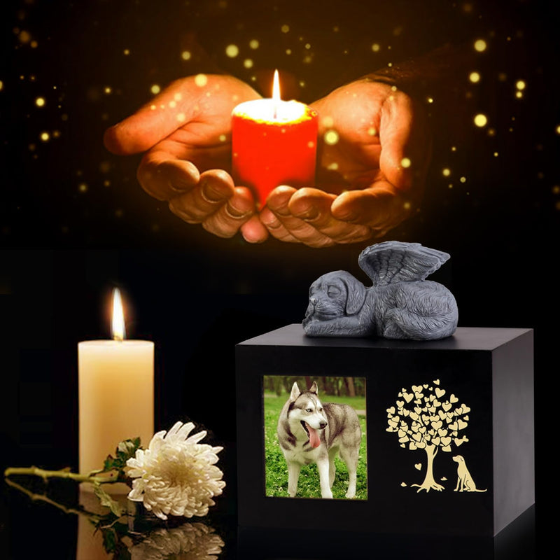 woodurn Pet Ash Box for Dogs, XLarge Wooden Urns for Funeral, Cremation Urns with Photo Frame, Memorial Box with Black Flannel Lining, Memorial Gift for Lost Pets - BeesActive Australia