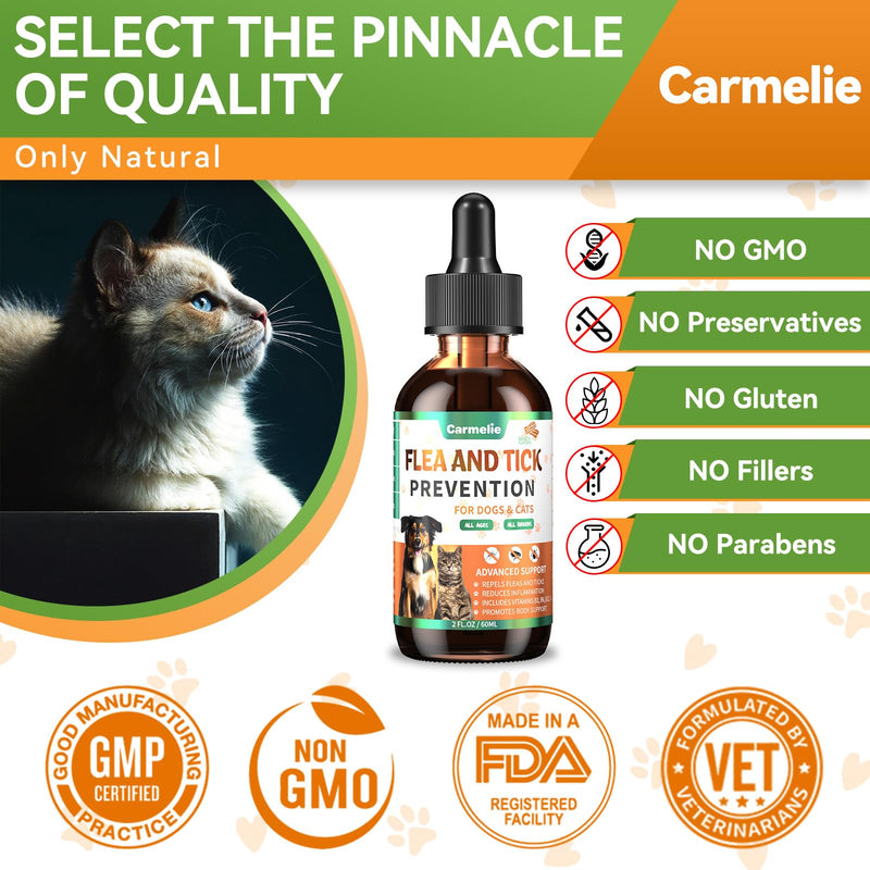 Oral Flea and Tick Support for Dogs and Cats, Natural Dog Flea and Tick Defense, Cat Flea Drops Supplements with Vitamin for Pets - All Breeds and Ages - Bacon