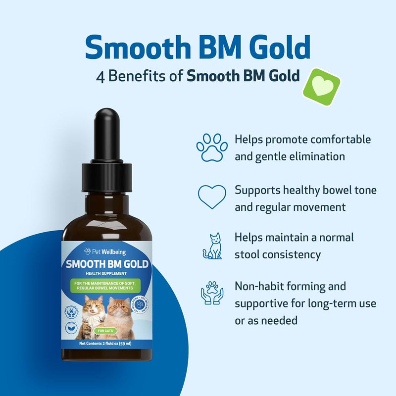 Pet Wellbeing Smooth BM Gold for Cats - Gentle Constipation Relief for Felines - Natural Herbal Supplement 2 oz (59 ml) 2oz - BeesActive Australia