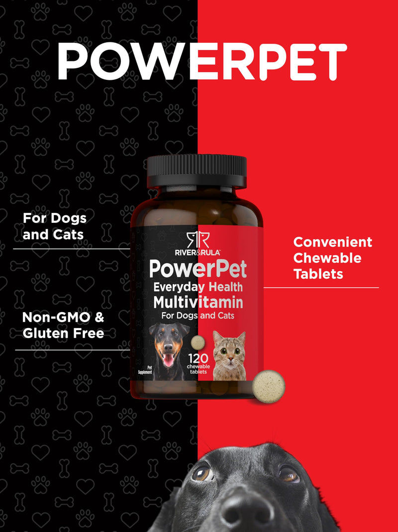 Horbäach Pet Multivitamins for Dogs & Cats | 120 Chewable Tablets | Health Support Supplement | Non-GMO, Gluten Free | by River & RULA - PawsPlanet Australia