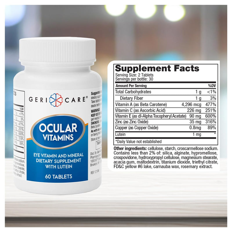 GeriCare Ocular Vitamins, Eye Vitamins and Minerals with Lutein, Dietary Supplement Tablets, 60 Count (Pack of 1) 60 Count (Pack of 1)