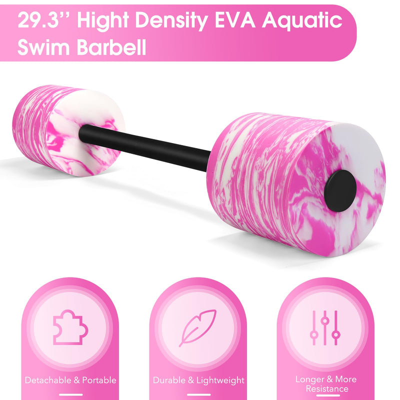29.3’’ Swimming Barbell with Water Exercise Discs Swim Dumbbell High Density EVA Foam Aquatic Exercise Equipment Swimming Aid for Adults Pink