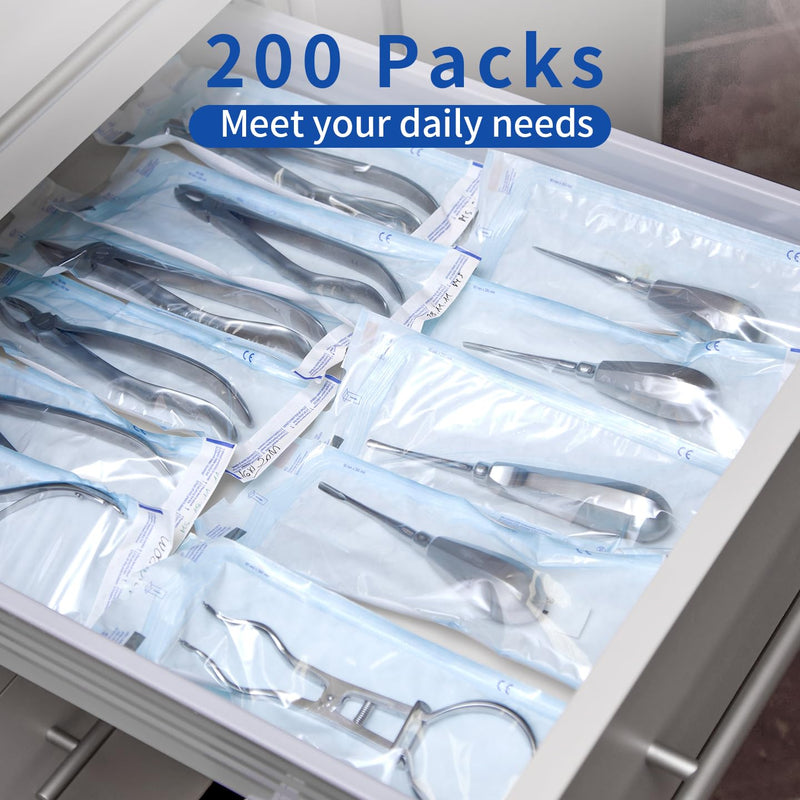 200 Packs Self Seal Sterilization Pouches 5.3"x11" with Color Changing Indicator, Autoclave Sterilizer Bags for Dental, Tattoo, Nail Instrument Tools 5.3"x11" - BeesActive Australia