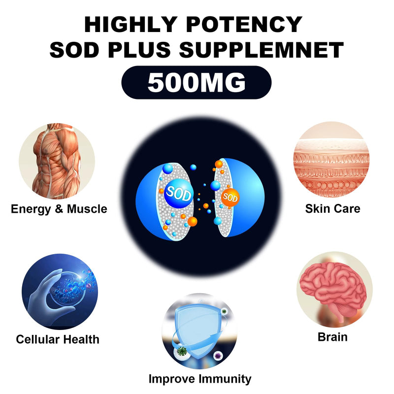 Superoxide Dismutase Supplement 500mg - SOD Plus with Liposomal Glutathione, AKG, Green Tea Extract, L-Arginine, Lysine, Resveratrol and Vitamin E for Immune Support, Antioxidant 180 Capsules