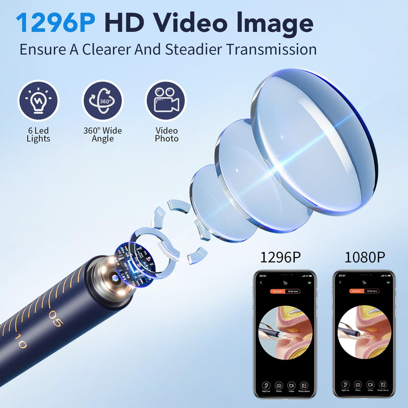 Ear Wax Removal, Ear Cleaner with Camera 1296P HD,Visual Ear Cleaner with 6 LED Lights and Flexible Tip,FSA HSA Eligible Items,Safe Ear Wax Removal Kit with Camera,Ear Cleaning Tool for Family Gifts Black - BeesActive Australia