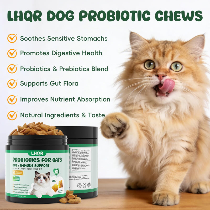 500 Probiotics for Cat - Digestive Enzymes & Prebiotics for Gut Health, Probiotic Tasty Chews Diarrhea Relief & Gas Treatment, Pumpkin Formula for Sensitive Stomachs & Itchy Skin Support, Chicken