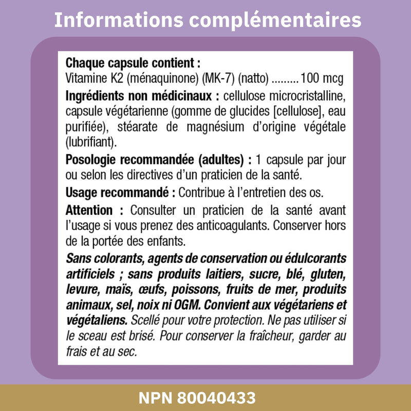 Bioclinic Naturals - Vitamin K2 100 mcg. - 90 Vegetarian Capsules