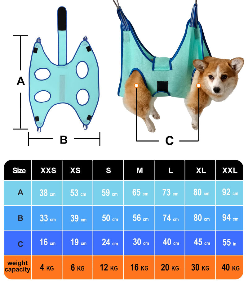 Kkiimatt Pet Grooming Hammock Harness, Dog Grooming Hammock Small Dogs, Dog Nail Trimming Hammock with Nail Clippers, Dog Hammock for Grooming with Wide Strap (XX-Small 3.5 KG Max/Turquoise) XX- Small 3.5 KG Max/Turquoise - BeesActive Australia