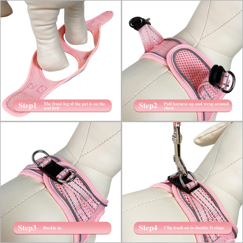 YIMEIS Dog Harness and Leash Set, No Pull Soft Mesh Pet Harness, Reflective Adjustable Puppy Vest for Small Medium Large Dogs, Cats (Pink, X-Small (Pack of 1) Pink X-Small (Pack of 1) - BeesActive Australia