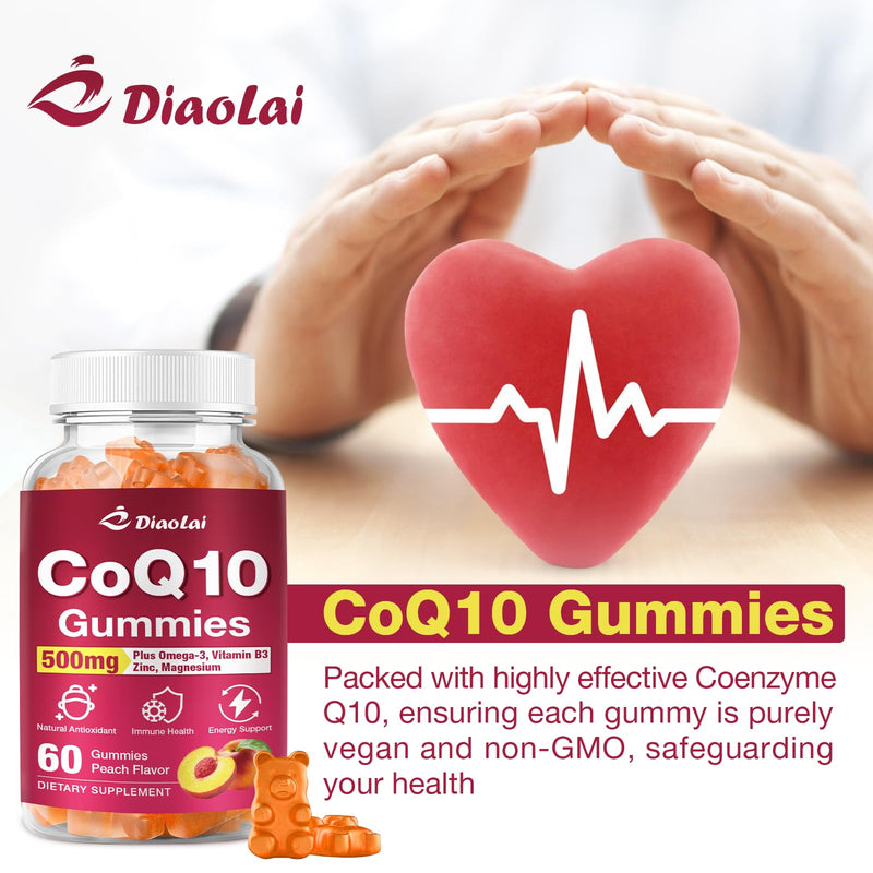 2 Pack CoQ10 Gummies - 500mg per Serving with Omega-3 (EPA & DHA), B3 & Zinc - Supports Immunity & Energy - Delicious Orange Flavor - Non-GMO, Gluten-Free - 120 Count 2pack