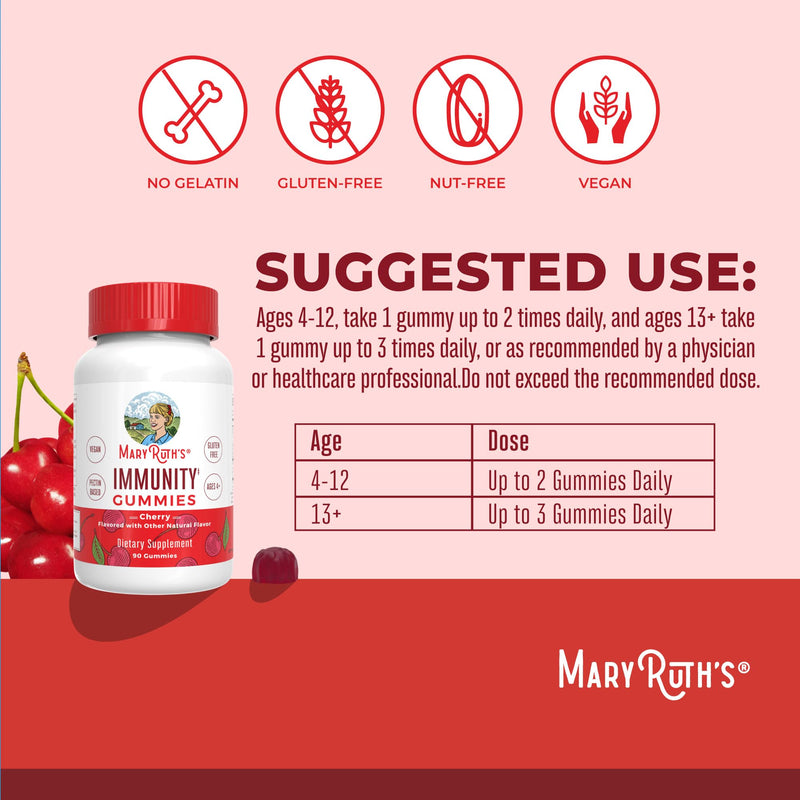 Mary Ruth's 5-1 Immunity Gummies with Elderberry for Kids & Adults | Cherry | Pectin Based | Vegan | 90 Count 90 Count (Pack of 1)