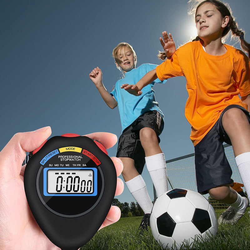 12 Pack Multi-Function Electronic Digital Sport Stopwatch Timer, Large Display with Date Time and Alarm Function,Suitable for Sports Coaches Fitness Coaches and Referees（Black） 12 - BeesActive Australia