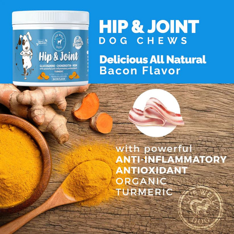 Hip & Joint Chew for Dogs - Now with Turmeric and Black Pepper - Pet Products with Glucosamine, Chondroitin, & MSM + Vitamins C and E for Dog Joint Relief – 120 Count - PawsPlanet Australia