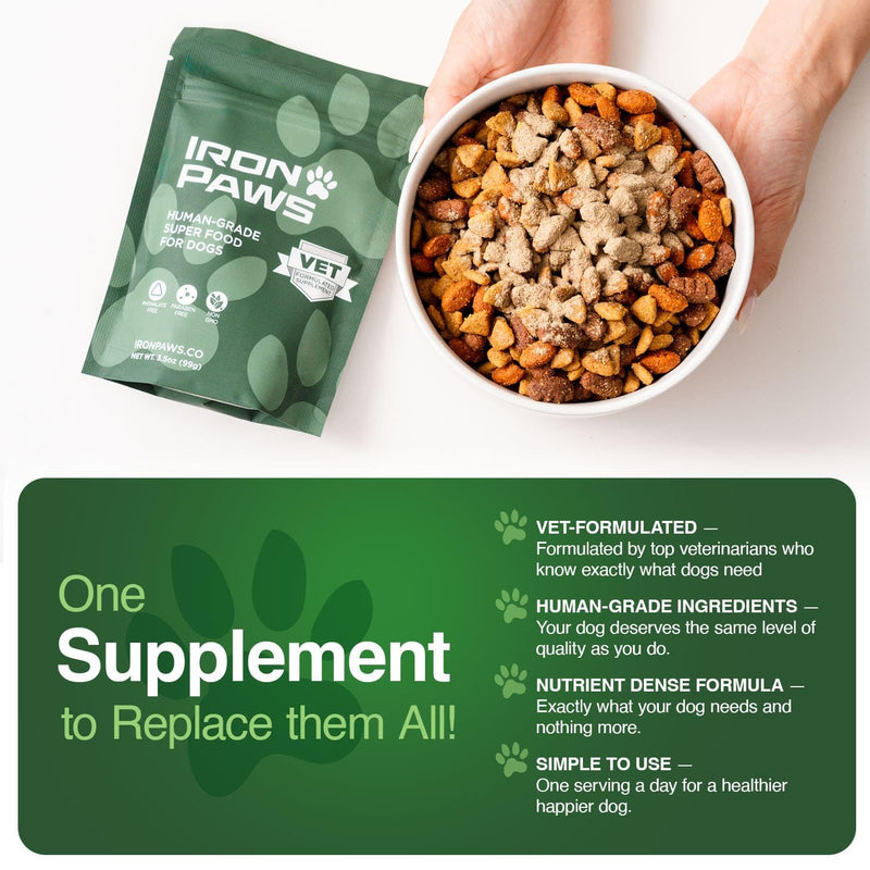 Human-Grade Superfood For Dogs, Premium Greens Powder Supplement For Dental Health, Longevity, Hip & Joint, Gut Health, Allergies, Immune Support, Skin & Coat - 3.5 oz Nutrient Dense Formula Chicken