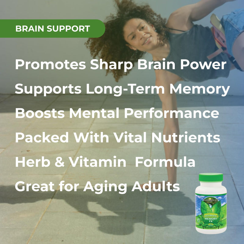Youngevity Ultimate Memory FX Brain Health and Memory Support, 60 Capsules | Ginkgo leaf, periwinkle herb, vitamins B1, B2, B6, B12 and C, brain function, memory retention, cognitive health, 60 capsules